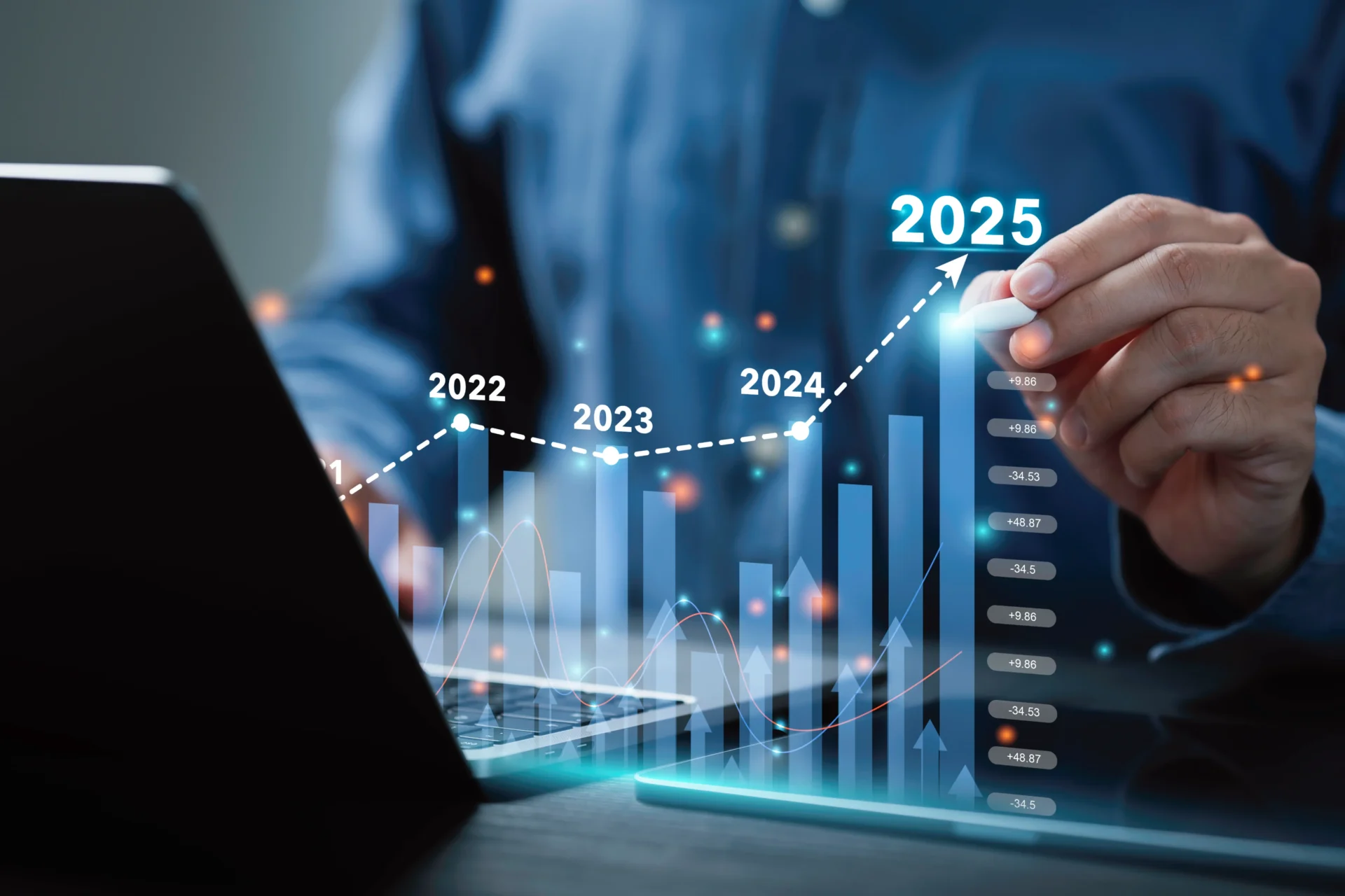 Business growth chart with future projections.
